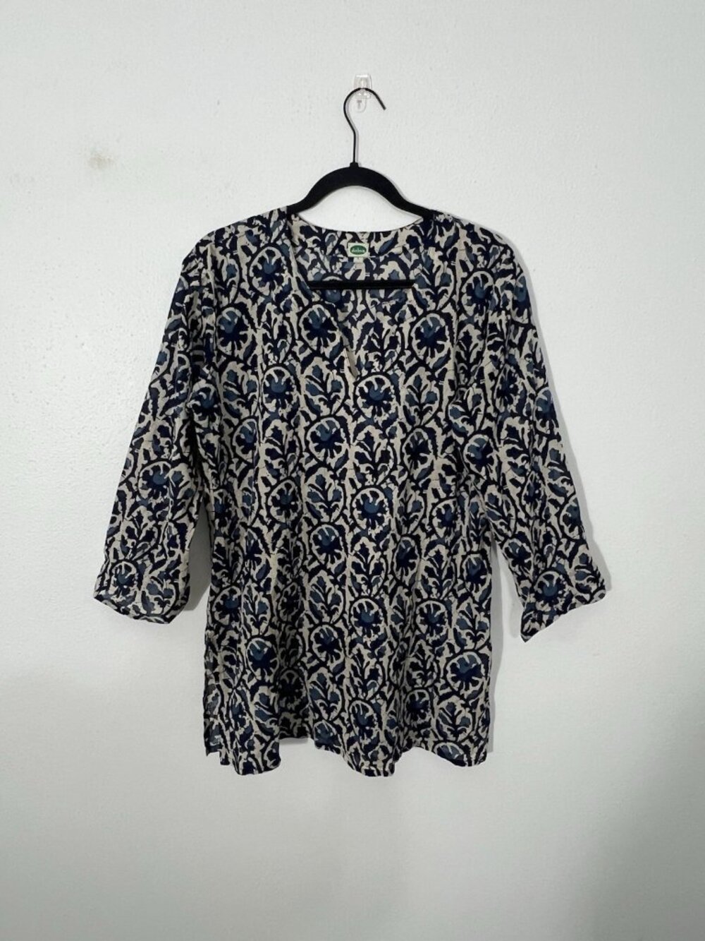 Dolma Aurora Navy Cream Cotton Tunic Size Large Bohemian